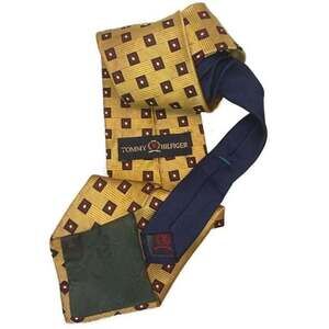 Tommy Hilfiger Men's Yellow & Blue Geometric Square 100% Silk Neck Tie